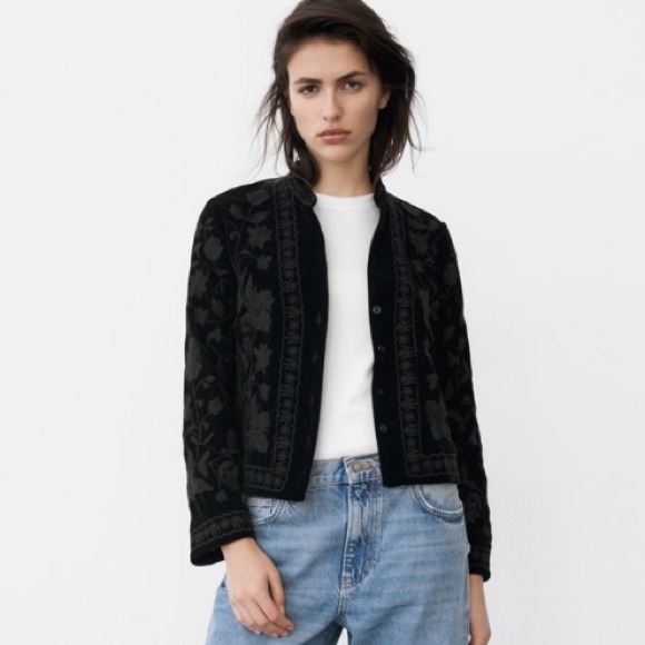Zara Tops Zara Embroidered Velvet Blouse Poshmark